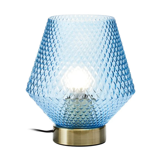 Noble Blue Glass Shade Table Lamp With Gold Metal Base