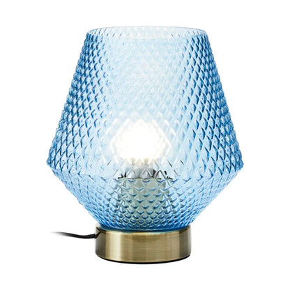 Noble Blue Glass Shade Table Lamp With Gold Metal Base