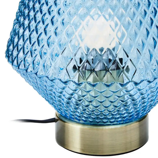 Noble Blue Glass Shade Table Lamp With Gold Metal Base