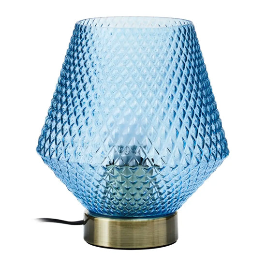 Noble Blue Glass Shade Table Lamp With Gold Metal Base
