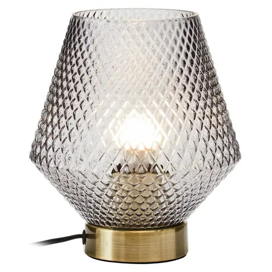 Noble Grey Glass Shade Table Lamp With Gold Metal Base