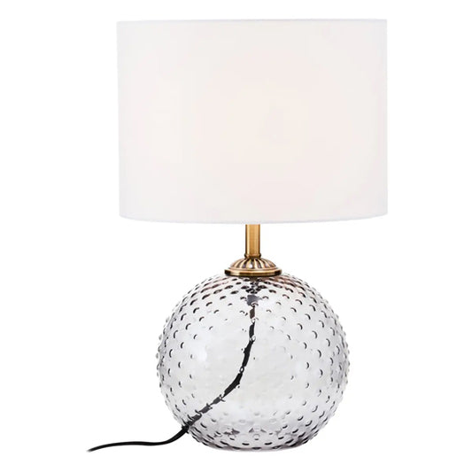 Noa White Fabric Shade Table Lamp With Grey Glass Globe Base
