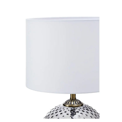 Noa White Fabric Shade Table Lamp With Grey Glass Globe Base