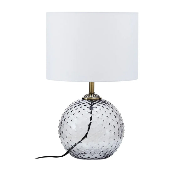 Noa White Fabric Shade Table Lamp With Grey Glass Globe Base