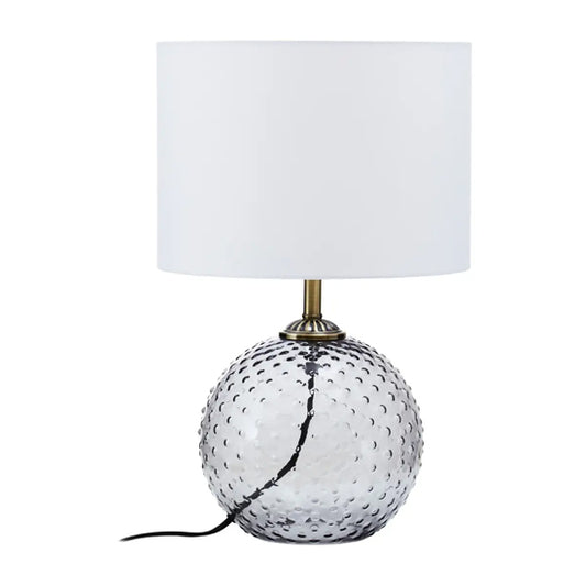 Noa White Fabric Shade Table Lamp With Grey Glass Globe Base
