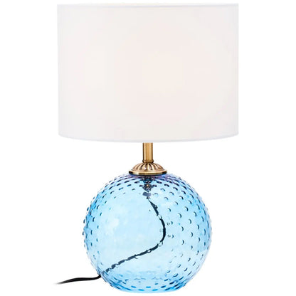 Noa White Fabric Shade Table Lamp With Blue Glass Globe Base