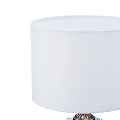 Noa White Fabric Shade Table Lamp With Blue Glass Globe Base