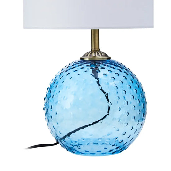 Noa White Fabric Shade Table Lamp With Blue Glass Globe Base