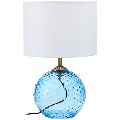 Noa White Fabric Shade Table Lamp With Blue Glass Globe Base