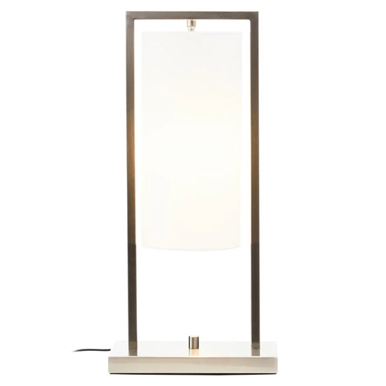 Atkins White Fabric Shade Table Lamp With Satin Nickel Metal Frame