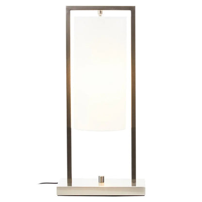 Atkins White Fabric Shade Table Lamp With Satin Nickel Metal Frame