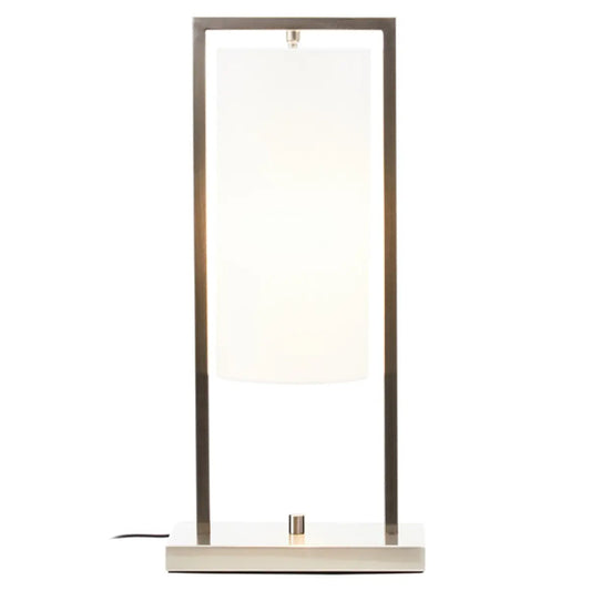 Atkins White Fabric Shade Table Lamp With Satin Nickel Metal Frame
