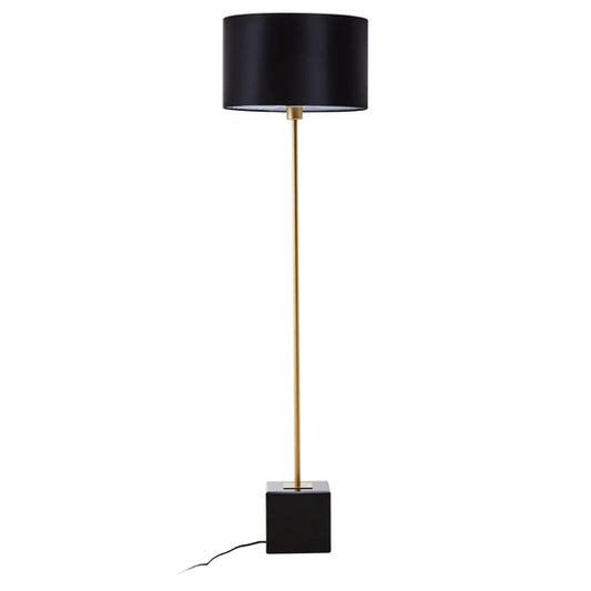 Murdoch Black Linen Shade Floor Lamp With Black Marble Base