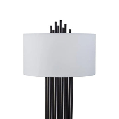 Impero White Linen Shade Table Lamp With Black Iron Metal Base