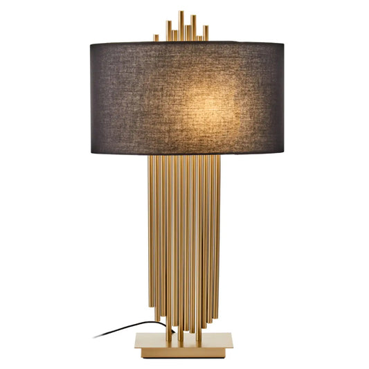 Impero Balck Linen Shade Table Lamp With Gold Iron Metal Base