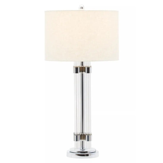 Eman Ivory Fabric Shade Table Lamp With Matte Silver Base