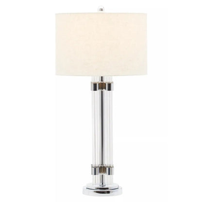 Eman Ivory Fabric Shade Table Lamp With Matte Silver Base