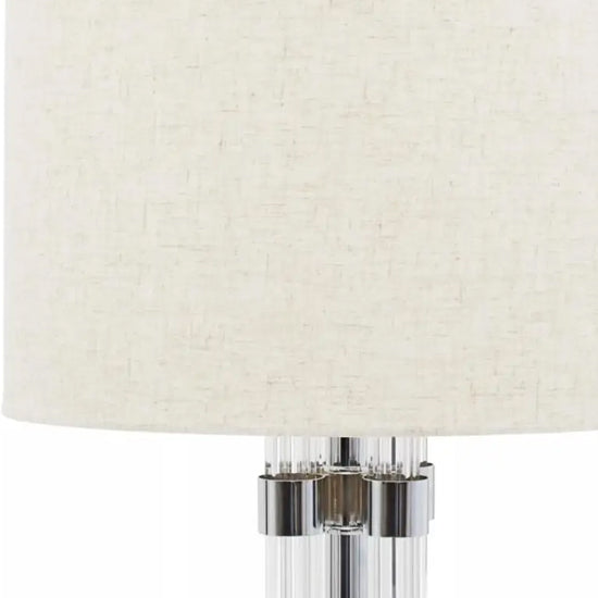 Eman Ivory Fabric Shade Table Lamp With Matte Silver Base