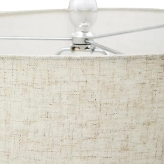 Eman Ivory Fabric Shade Table Lamp With Matte Silver Base