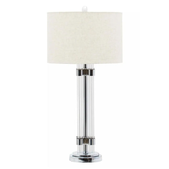 Eman Ivory Fabric Shade Table Lamp With Matte Silver Base