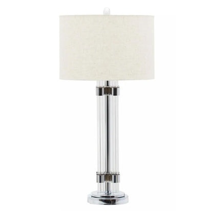 Eman Ivory Fabric Shade Table Lamp With Matte Silver Base