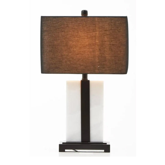 Elvie Black Fabric Shade Table Lamp With White Marble Base