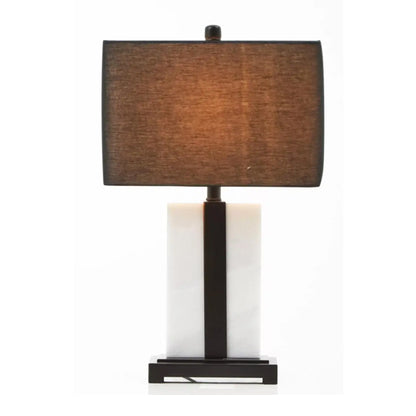 Elvie Black Fabric Shade Table Lamp With White Marble Base