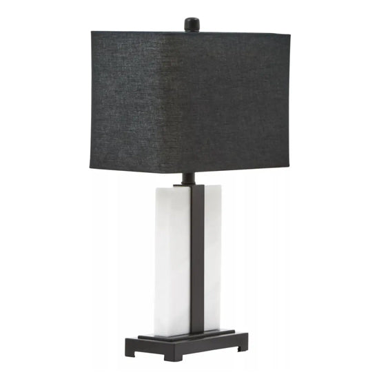 Elvie Black Fabric Shade Table Lamp With White Marble Base