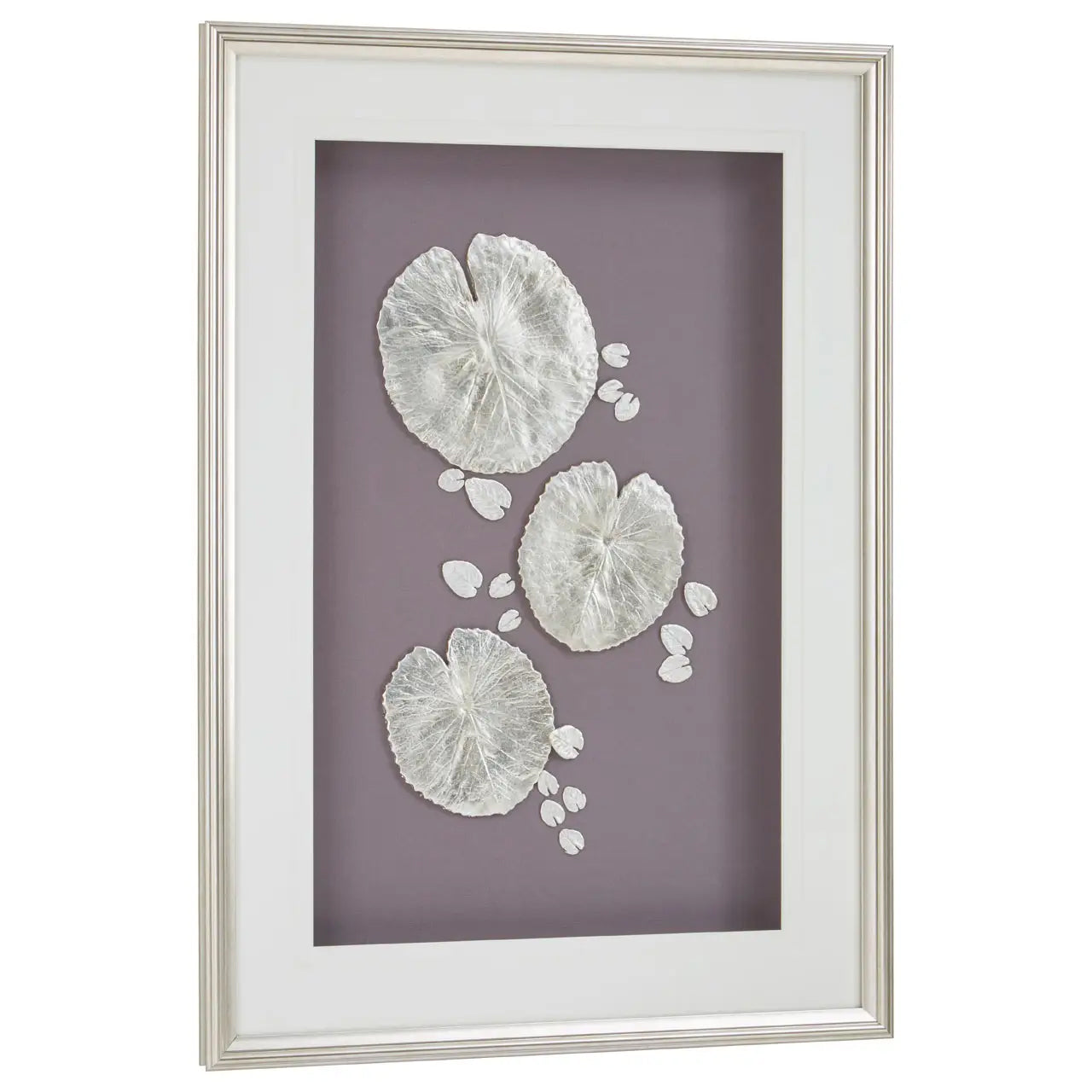 Nason Leaf Design Wall Art With Wooden Frame In Silver