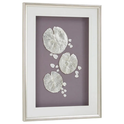 Nason Leaf Design Wall Art With Wooden Frame In Silver