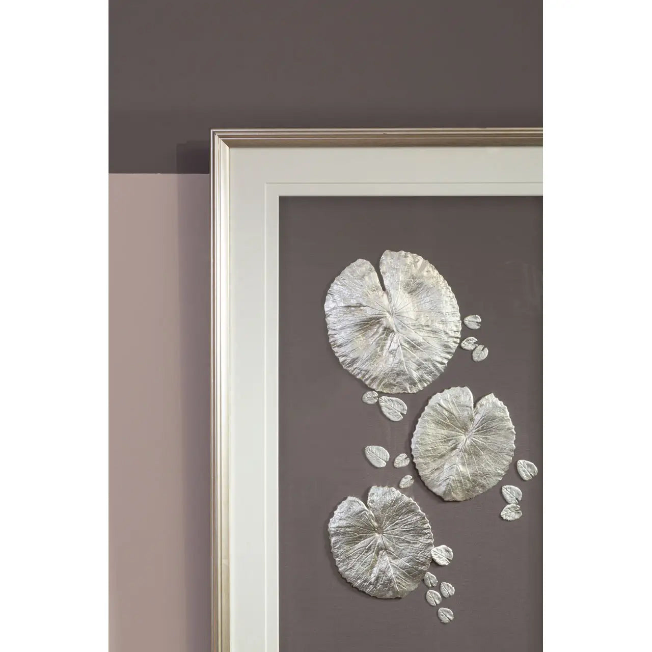 Nason Leaf Design Wall Art With Wooden Frame In Silver