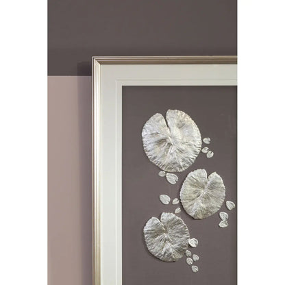 Nason Leaf Design Wall Art With Wooden Frame In Silver