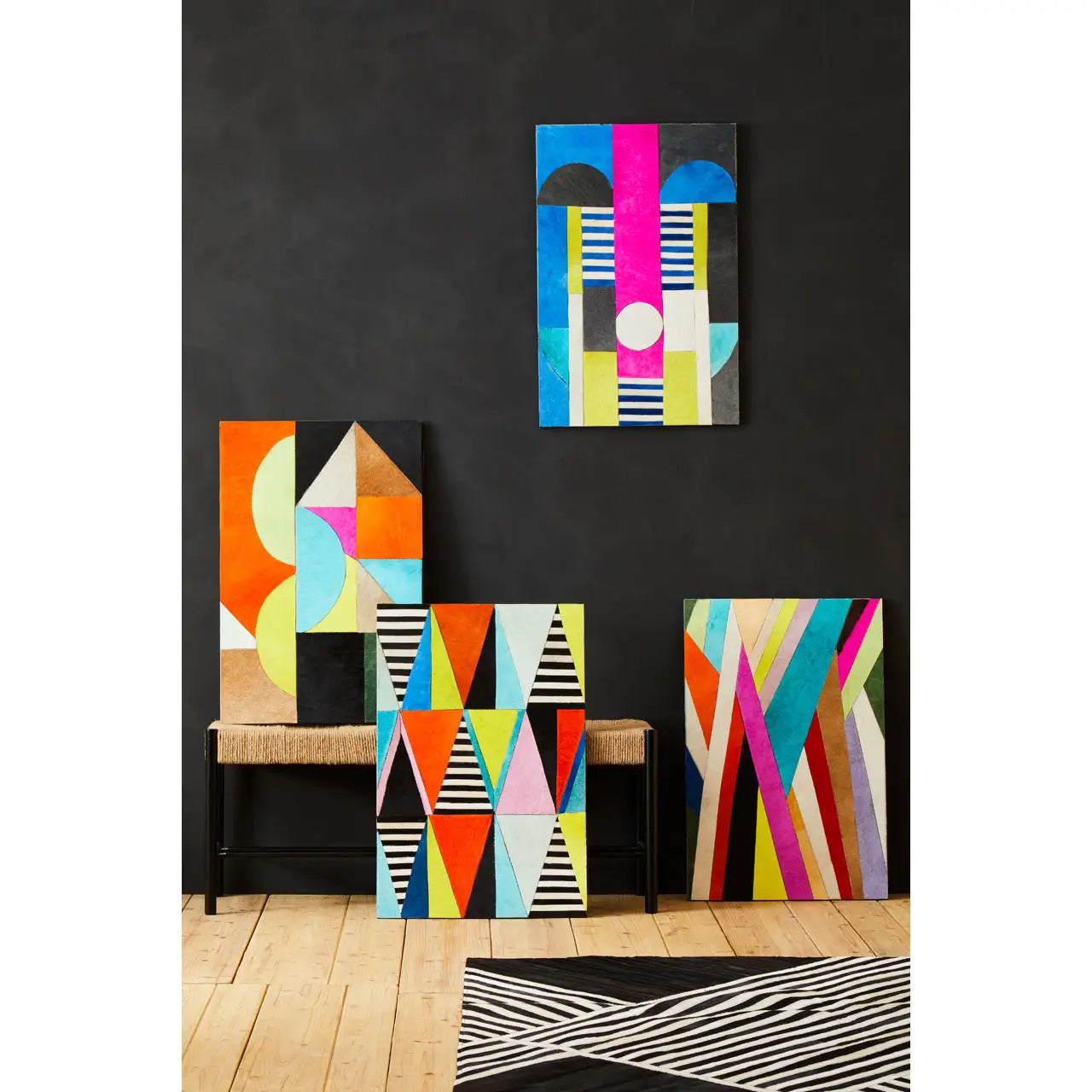 Safira Genunie Leather Abstract Wall Art In Multicolour
