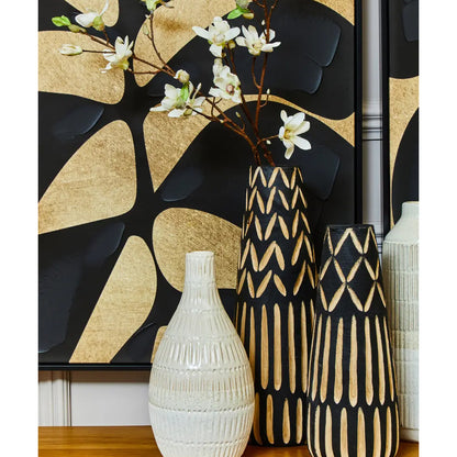Astratto Canvas Leaf Design Wall Art In Black