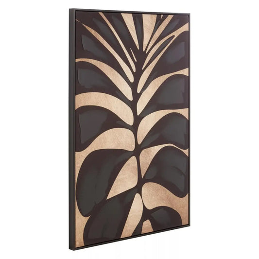 Astratto Canvas Leaf Design Wall Art In Black