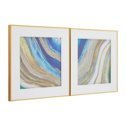 Nason Set Of 2 Abstract Wall Art In Blue, Gold And Neutral Tones