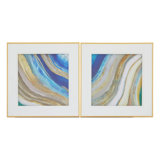 Nason Set Of 2 Abstract Wall Art In Blue, Gold And Neutral Tones