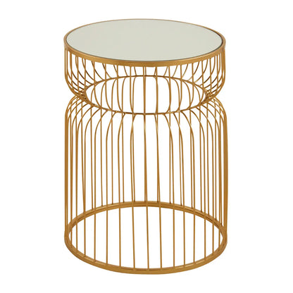 Avantis Round Mirrored Side Table With Gold Metal Wireframe