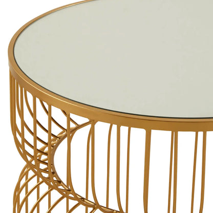 Avantis Round Mirrored Side Table With Gold Metal Wireframe