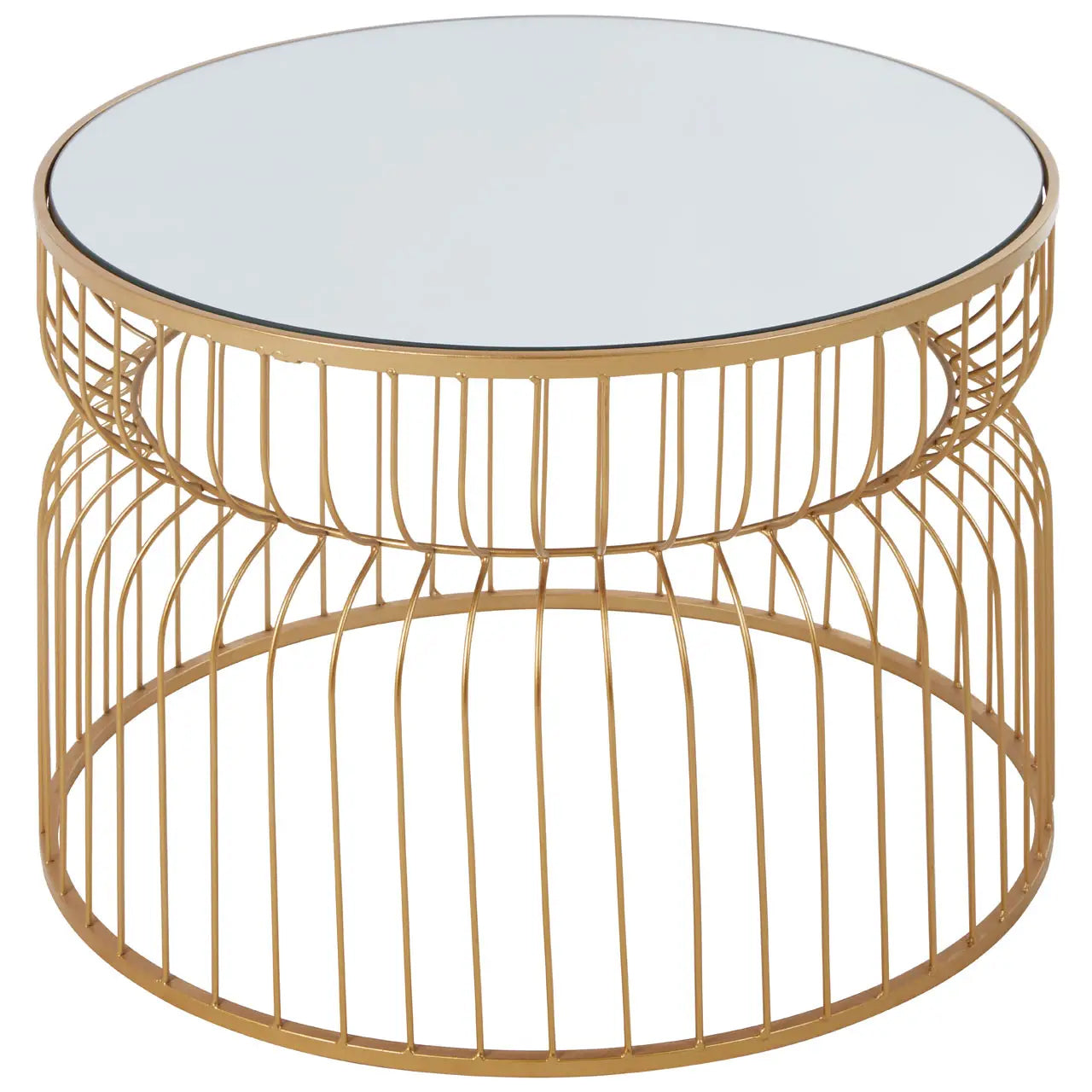 Avantis Round Mirrored Side Table With Gold Metal Frame