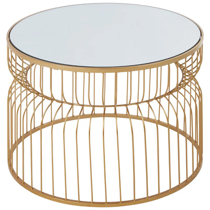 Avantis Round Mirrored Side Table With Gold Metal Frame