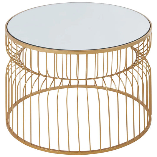 Avantis Round Mirrored Side Table With Gold Metal Frame