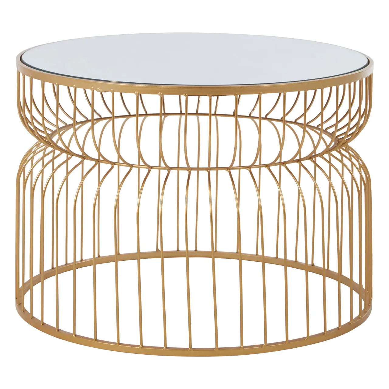Avantis Round Mirrored Side Table With Gold Metal Frame