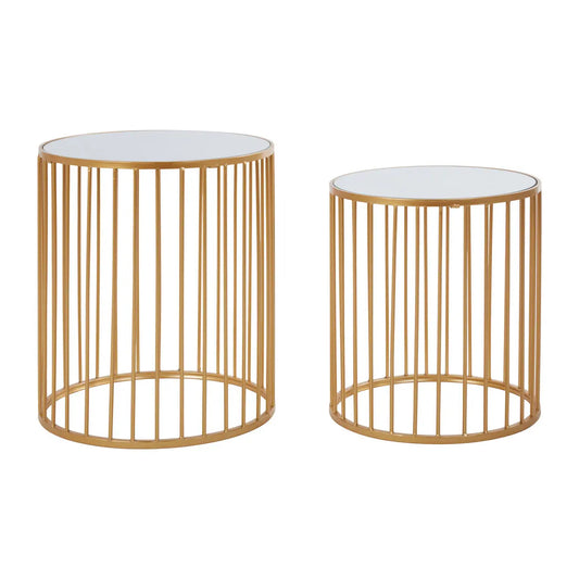 Avantis Round Mirrored Nest Of 2 Side Tables With Gold Frame