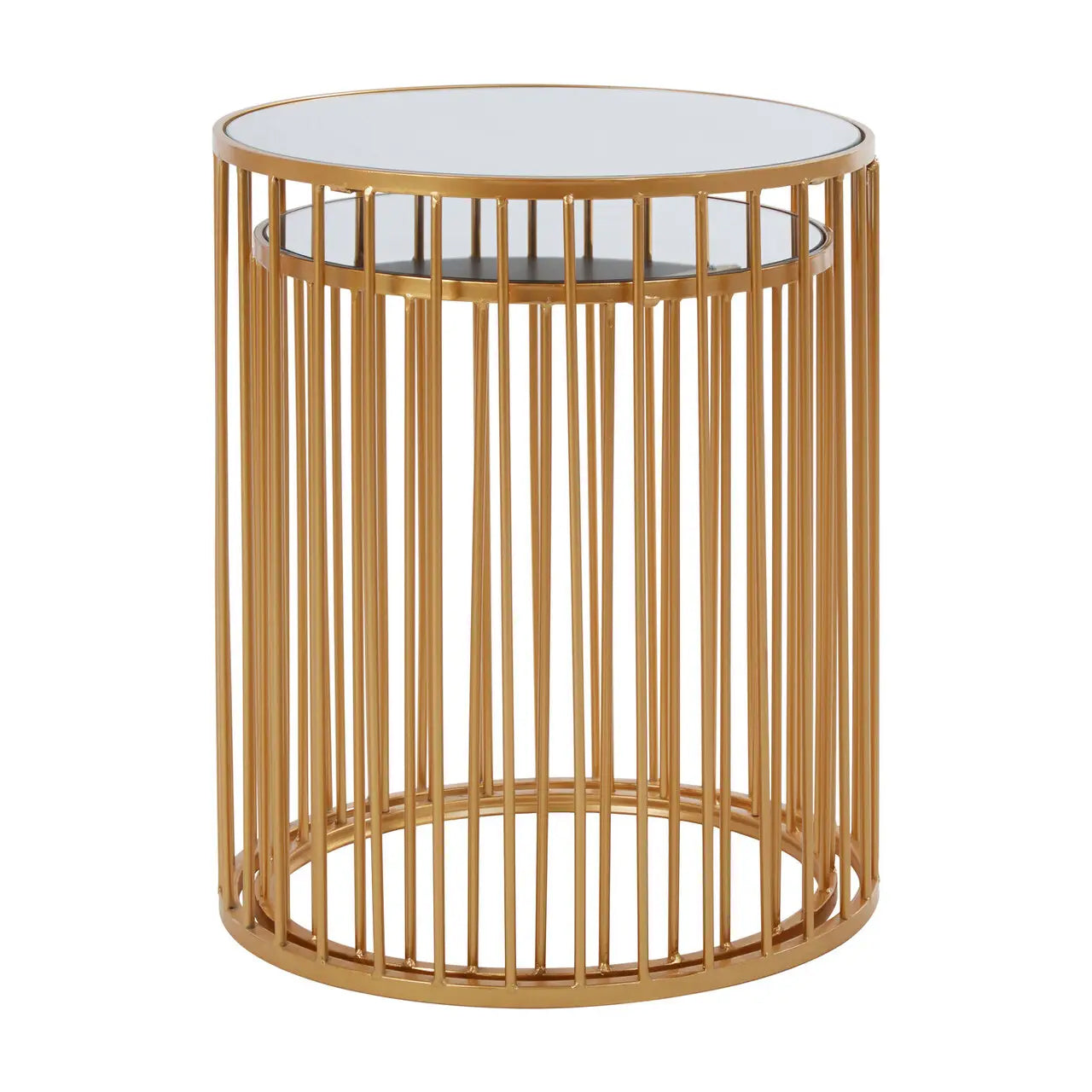 Avantis Round Mirrored Nest Of 2 Side Tables With Gold Frame