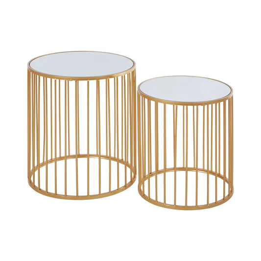 Avantis Round Mirrored Nest Of 2 Side Tables With Gold Frame
