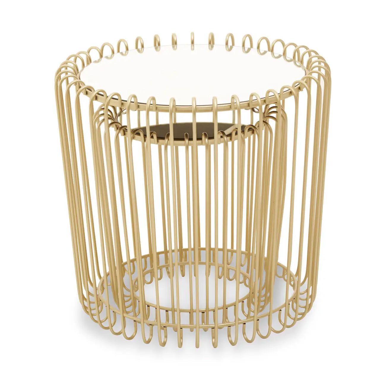Avantis Mirrored Glass Set Of 2 Side Tables With Champagne Wireframe