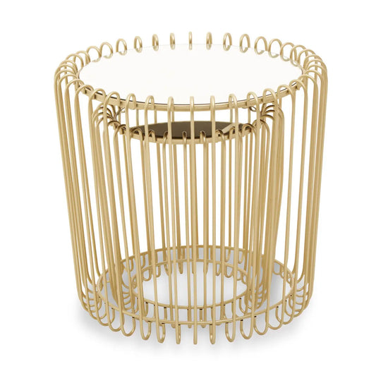 Avantis Mirrored Glass Set Of 2 Side Tables With Champagne Wireframe