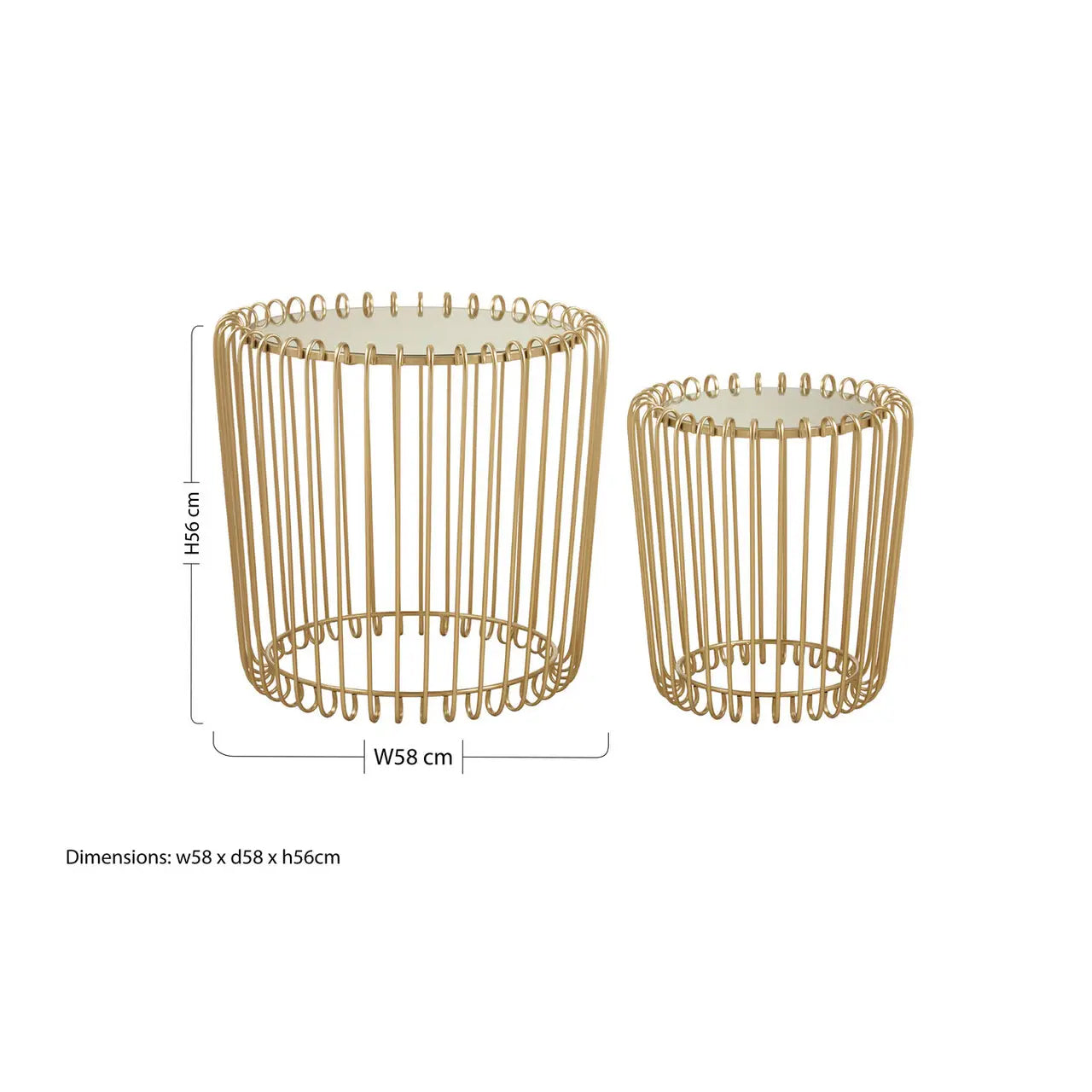 Avantis Mirrored Glass Set Of 2 Side Tables With Champagne Wireframe