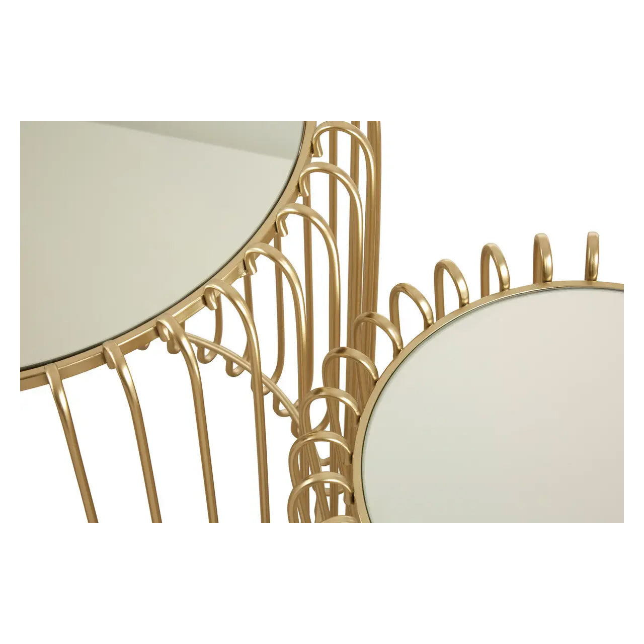 Avantis Mirrored Glass Set Of 2 Side Tables With Champagne Wireframe